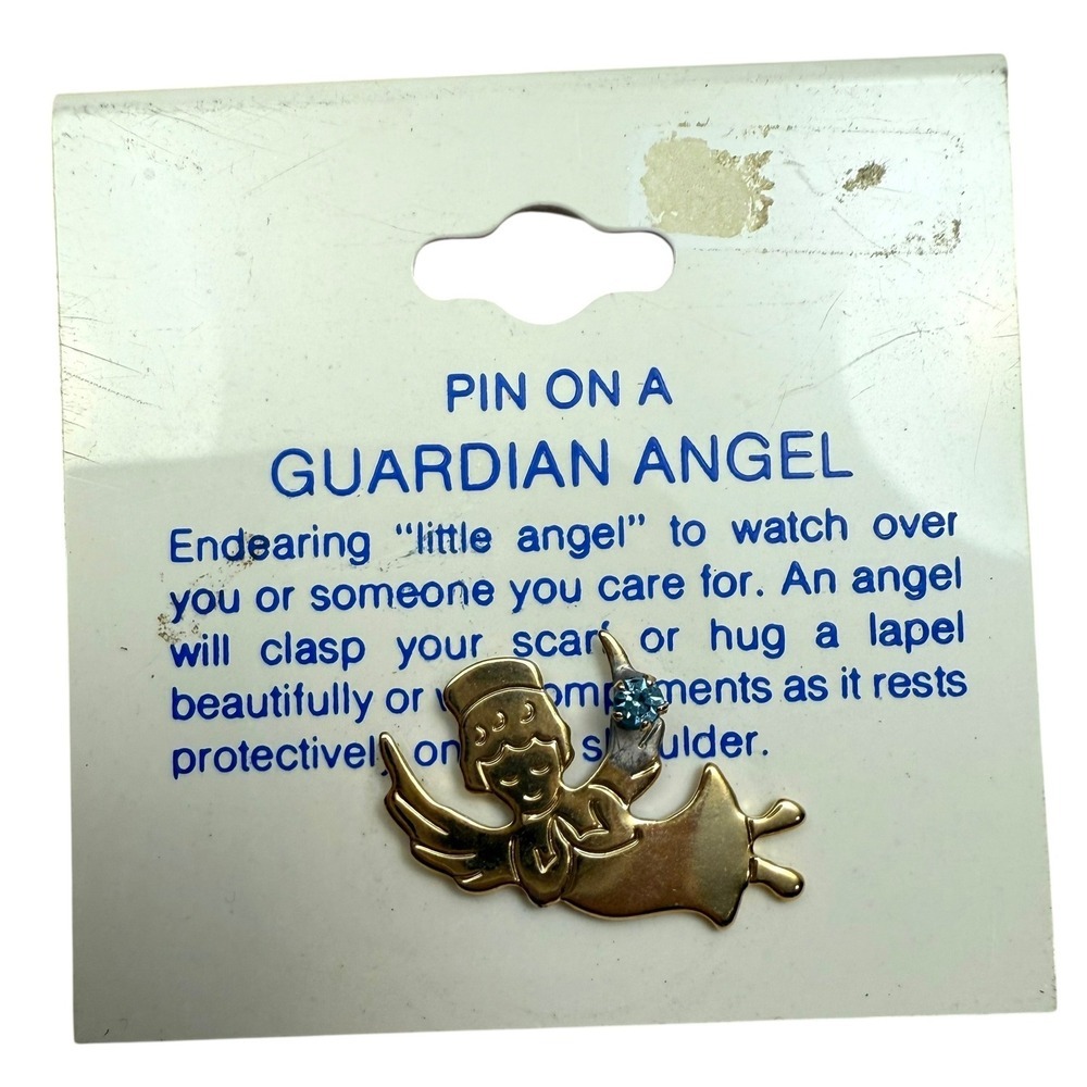 Gold Tone Guardian Angel Pin Augsburg Fortress Shoulder Lapel Religious 1 in H